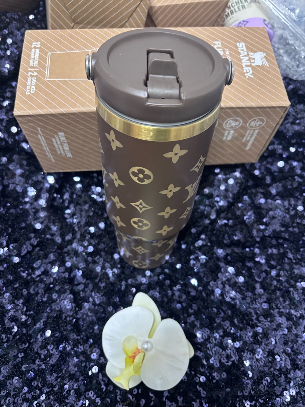 Brown & Gold Monogram Quencher Tumblers (Set of 3) - Picture 9 of 16